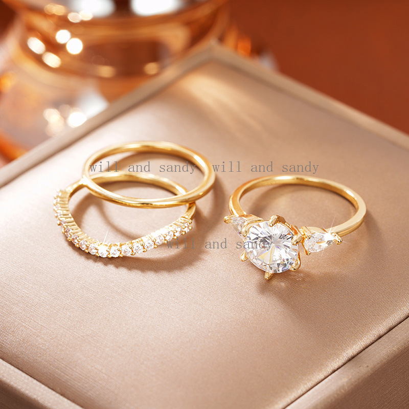 14k Gold Plated Dainty Stacking Ring Set for Women Cubic Zirconia Gemstone Knuckle Rings Engagement Wedding Promise Band Teardrop CZ Ring Designer Jew