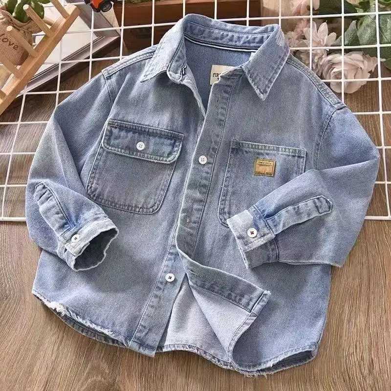 2025 New Spring And Autumn Baby Girls boys Cotton Soild Denim Shirt Coat Cute Children kids Clothes 100170CM C251007