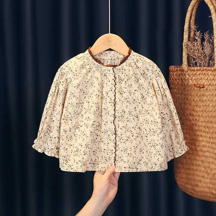 Girls Shirt Long Sleeve 2024 New French Little Girl Floral Shirt Autumn Baby Cotton Doll Collar Top Fashion Vintage Top C251007