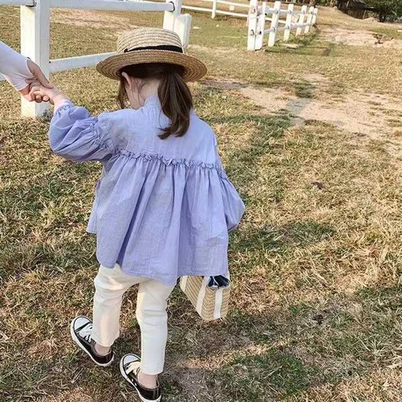 Girls White Shirt Spring And Autumn Thin Clothing Long Sleeve ChildrenS Pure Cotton Base Shirt Kids Loose Top Travel Casual C251007
