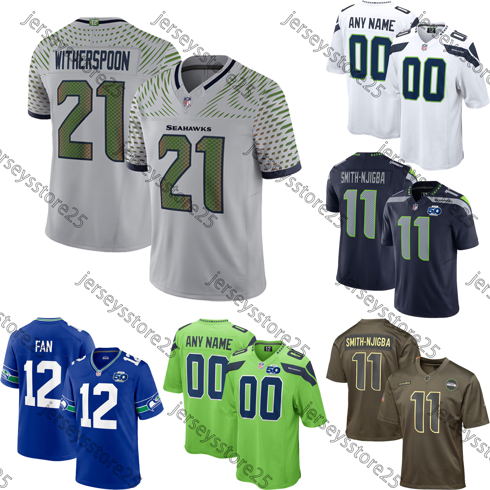 Jaxon Smith-Njigba Football Jersey Seahawkss Devon Witherspoon Cooper Kupp Kenneth Walker III Sam Darnold Steve Largent Grey Zabel Julian Love Jersey