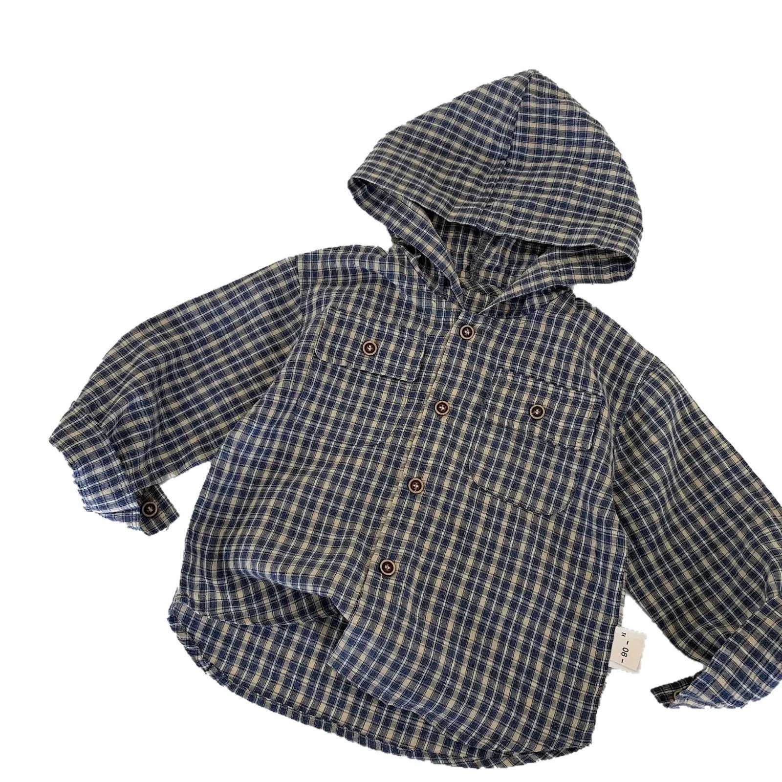 Autumn Children Boys Coat Hooded Pocket Long Sleeved Infant Baby Boys Top Single Button Casual Plaid Toddler Boys Outwear Coat C251007