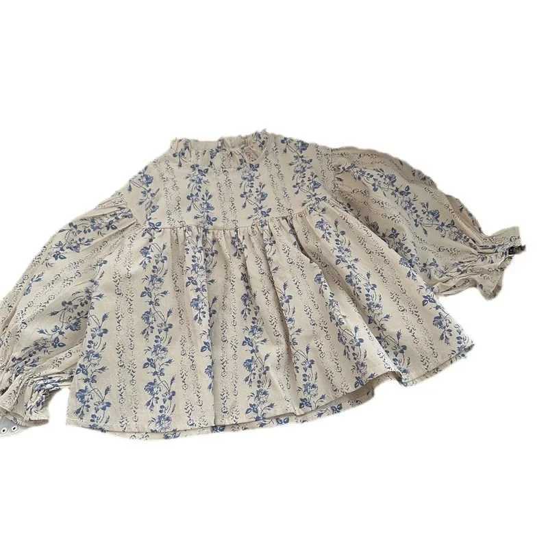 Broken Flower Shirt Spring and Autumn New Korean Fashion Broken Flower Lace Collar Bubble Sleeve Shirt Girls Clothes C251007