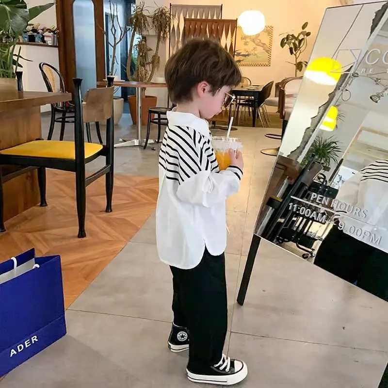 17 Y Childrens Striped Shirt Spring and Autumn 2025 New Boys Fashion Patchwork Long Sleeved Top Baby Spring Shirt C251007