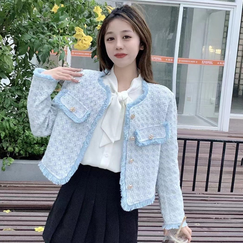 2025 women's jacket petite new coarse fur short jacket Korean high-end elegant social tweed jacket autumn design and winter designer jacket new l