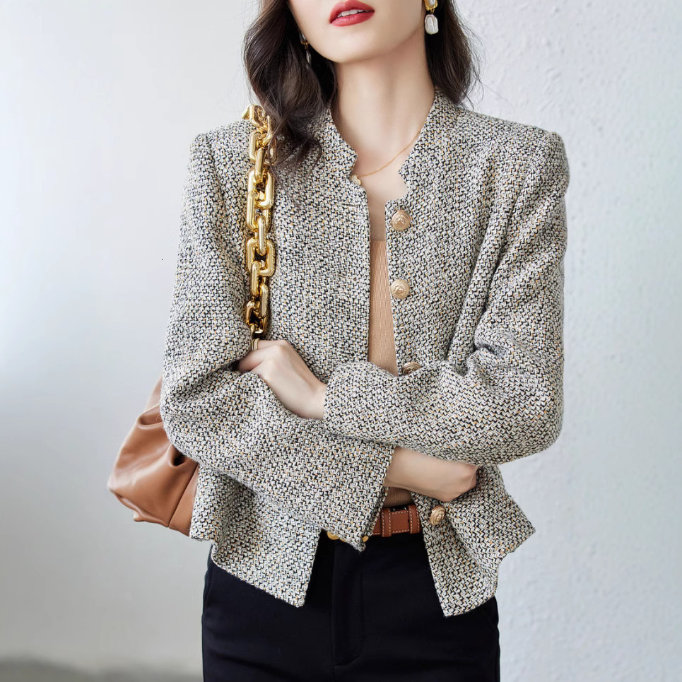 2025 Spring and Autumn New Standing Collar Coarse Wool Short Top Designer Jacket Fashion Elegant Unique design Winter Luxury