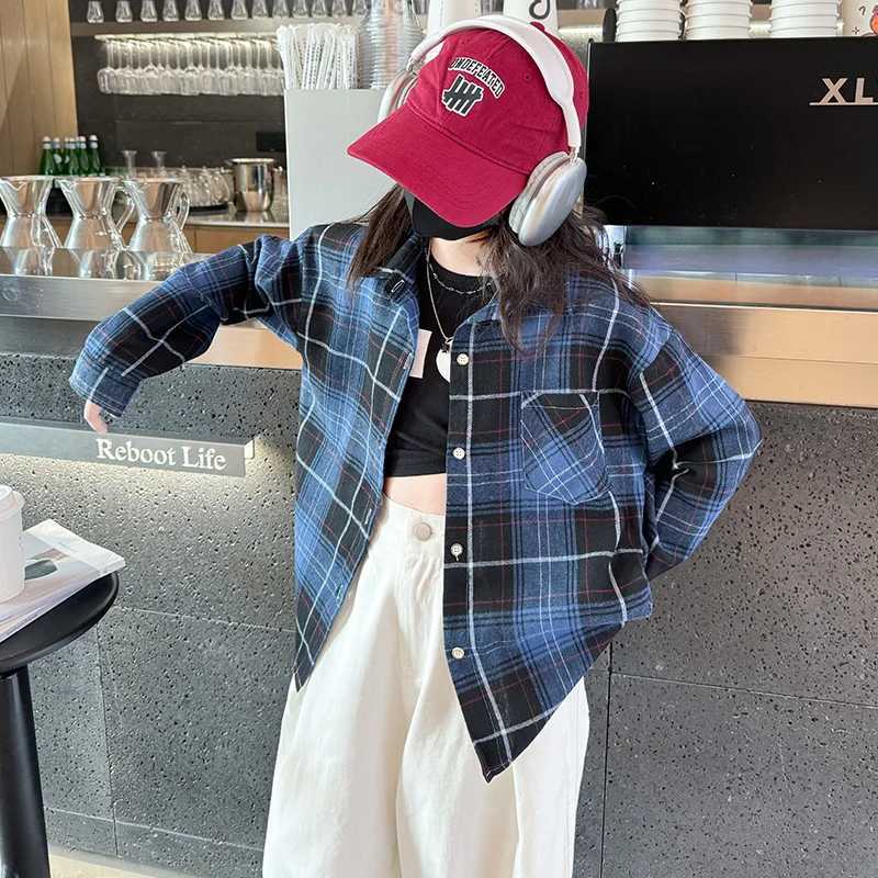 Elegant Kids Spring Autumn Blue Green Plaid Shirts For Girl Cotton Casual Long Sleeve Top School Blouses Clothing Children 514Y C251007