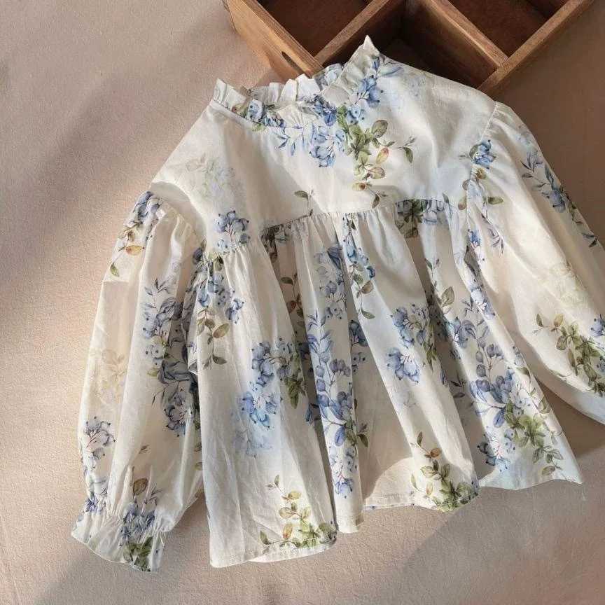 5845 Girls Shirts Spring and Autumn 2025 New Long Sleeve Floral Girls Blouse Korean Childrens Fashion Doll Shirt Tops C251007