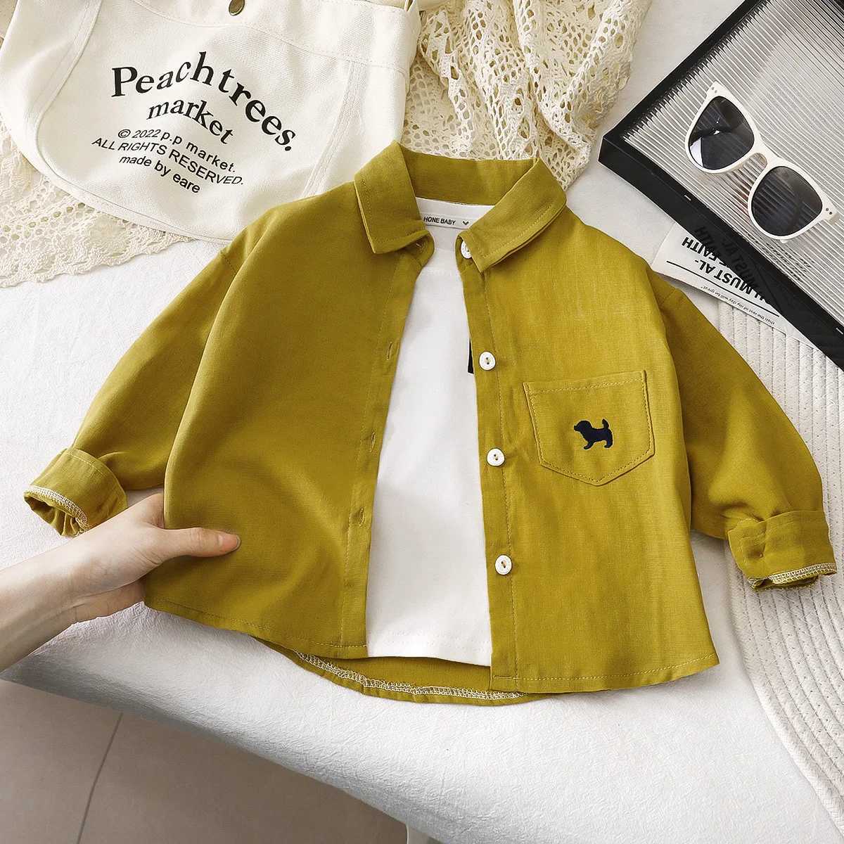 Cotton Button Up Shirt 17Y Kids Boy Long Sleeve Blouse Clothes Pure Color Casual Top Versatile Spring Autumn Baby Girls Wear C251007