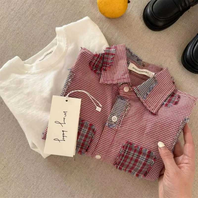 Childrens Longsleeved Shirt New Style For Autumn 2025 Patchwork With Raw Edges For Boys Personalized Shirt For Girls C251007