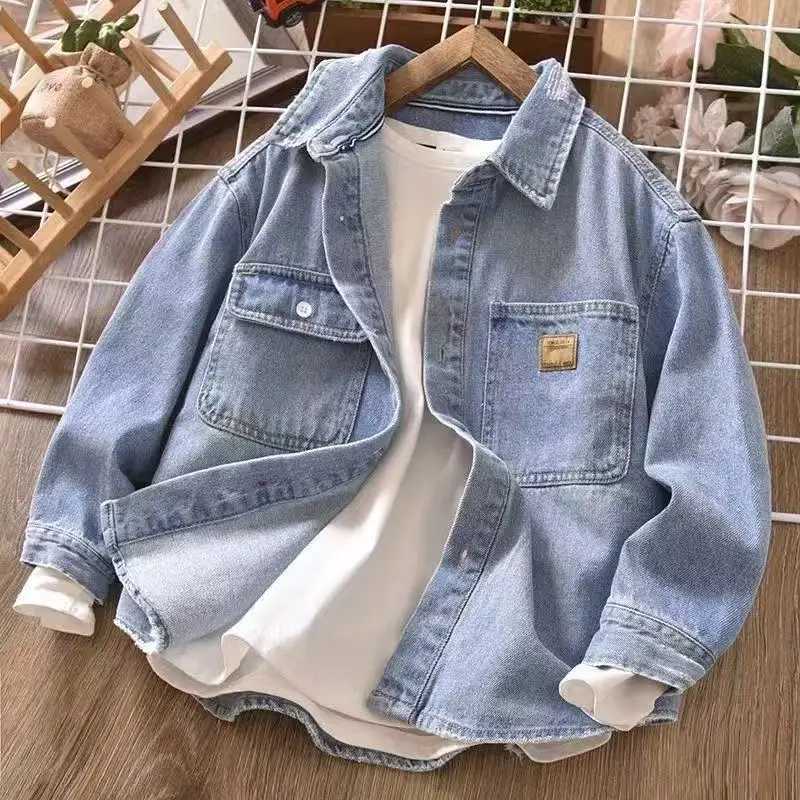 2025 New Spring And Autumn Baby Girls boys Cotton Soild Denim Shirt Coat Cute Children kids Clothes 100170CM C251007