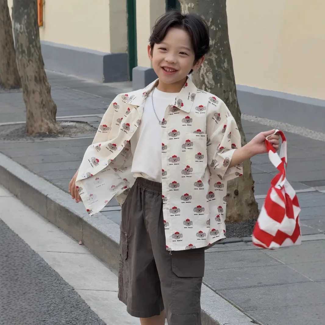 Children Clothes Kids Casual Shirt 2025 Summer Korean Style Boy Cartoon Printed Cute Cotton Loose Shortsleeved Shirt Top C251007