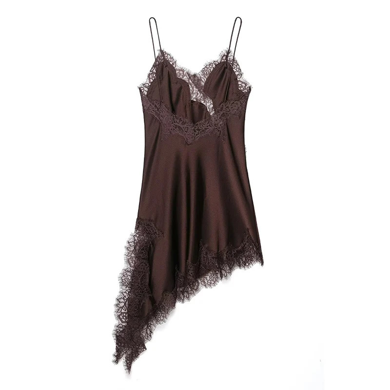 Satin Sexy Lace Spliced Short Sling Dress Women Sleeveless Backless Asymmetric Sexy Party Dresses 2025 Summer Lady Dress 250922 - view 7