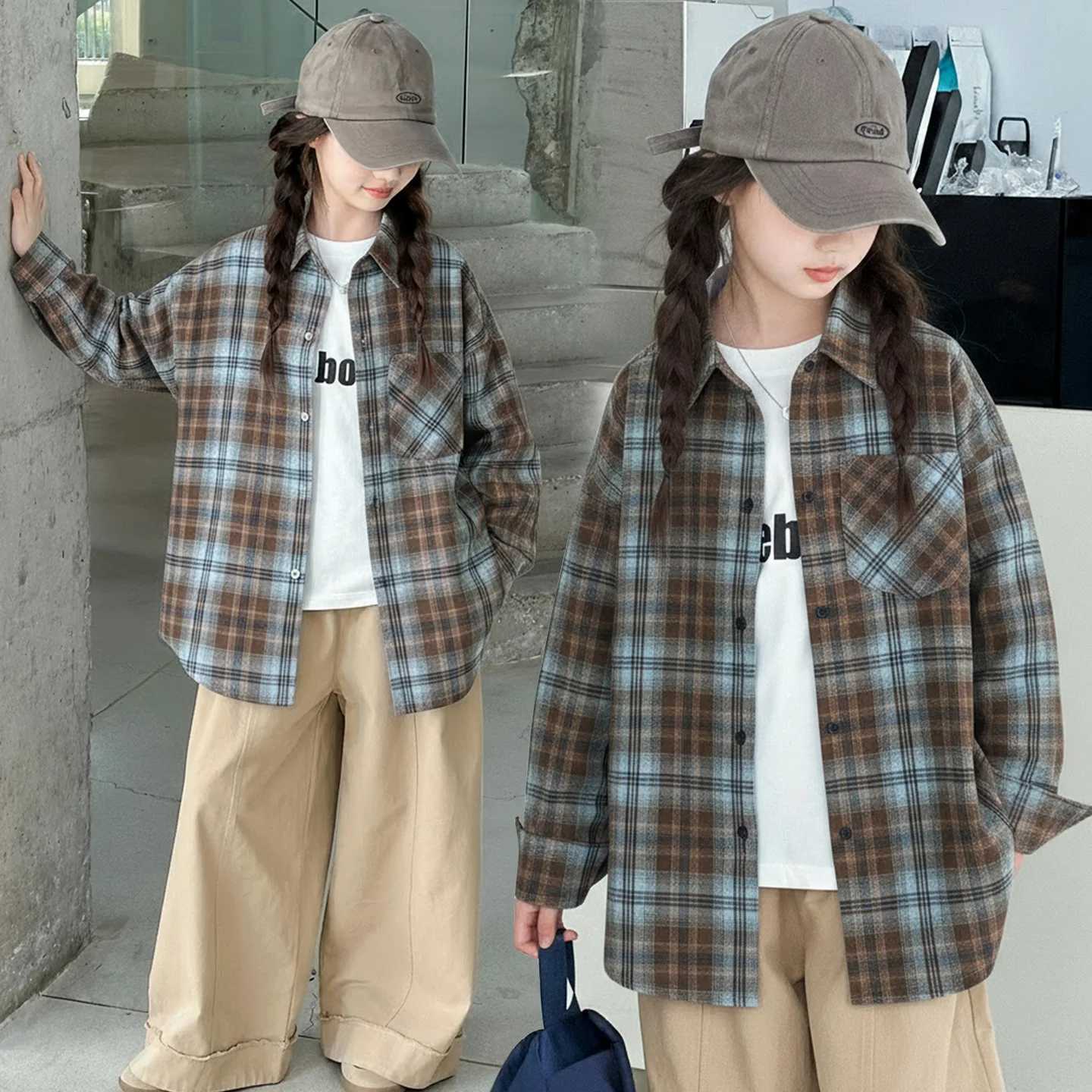 Spring Autumn Children Cotton Plaid School Blouse for Girls Classic Design Long Sleeve Shirt Kids Loose Casual Clothing Tops C251007