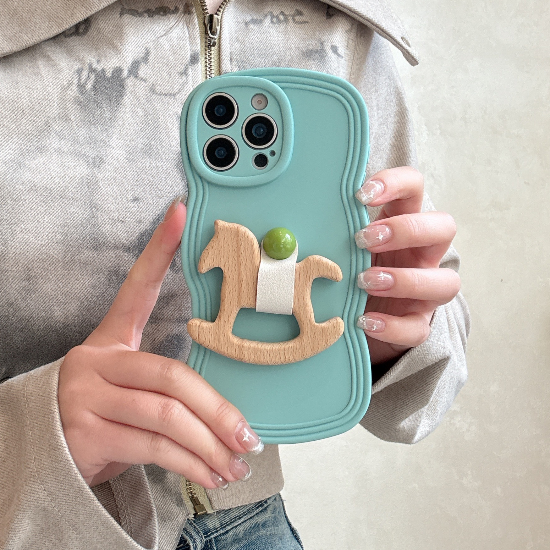 Phone Case Compatible with iPhone 16 Pro Max Case, Lovely Creative Carousel Holder Waves Design Silicone Anti-Scratch Shockproof Phone Cover for iPhon