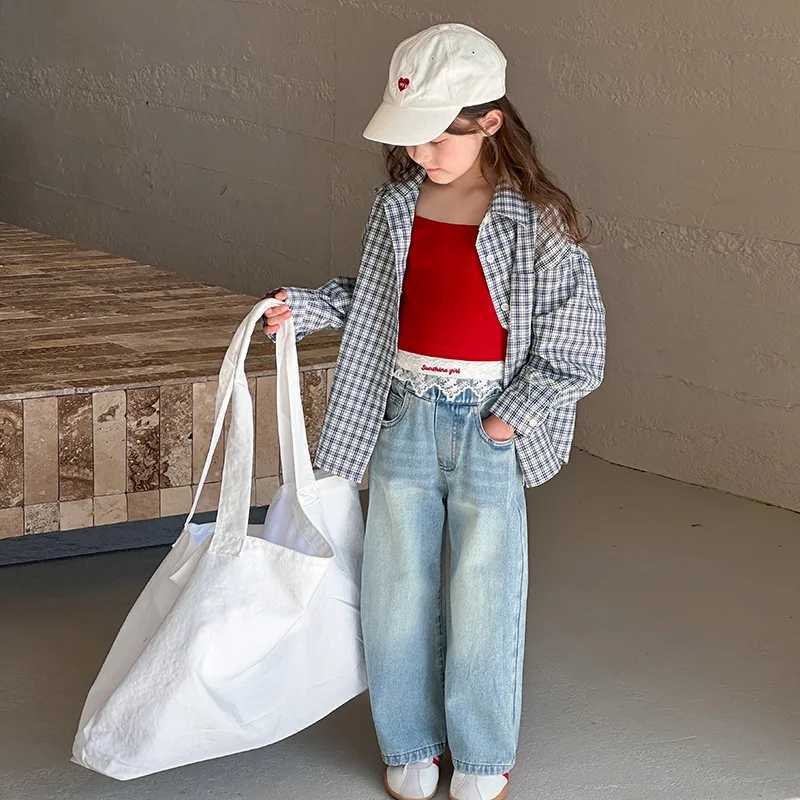 Childrens Plaid Shirt Spring New Korean Fashionable Casual Allmatch Plaid Shirt Coat Kids Clothes Girls C251007