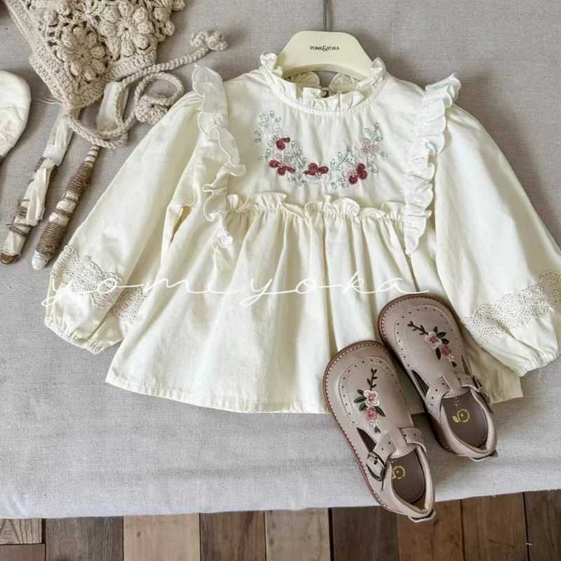 Girls Clothing Spring and Autumn New Childrens Embroidered Lace Doll Shirt Baby Girl Top Sweet Versatile Blouse C251007