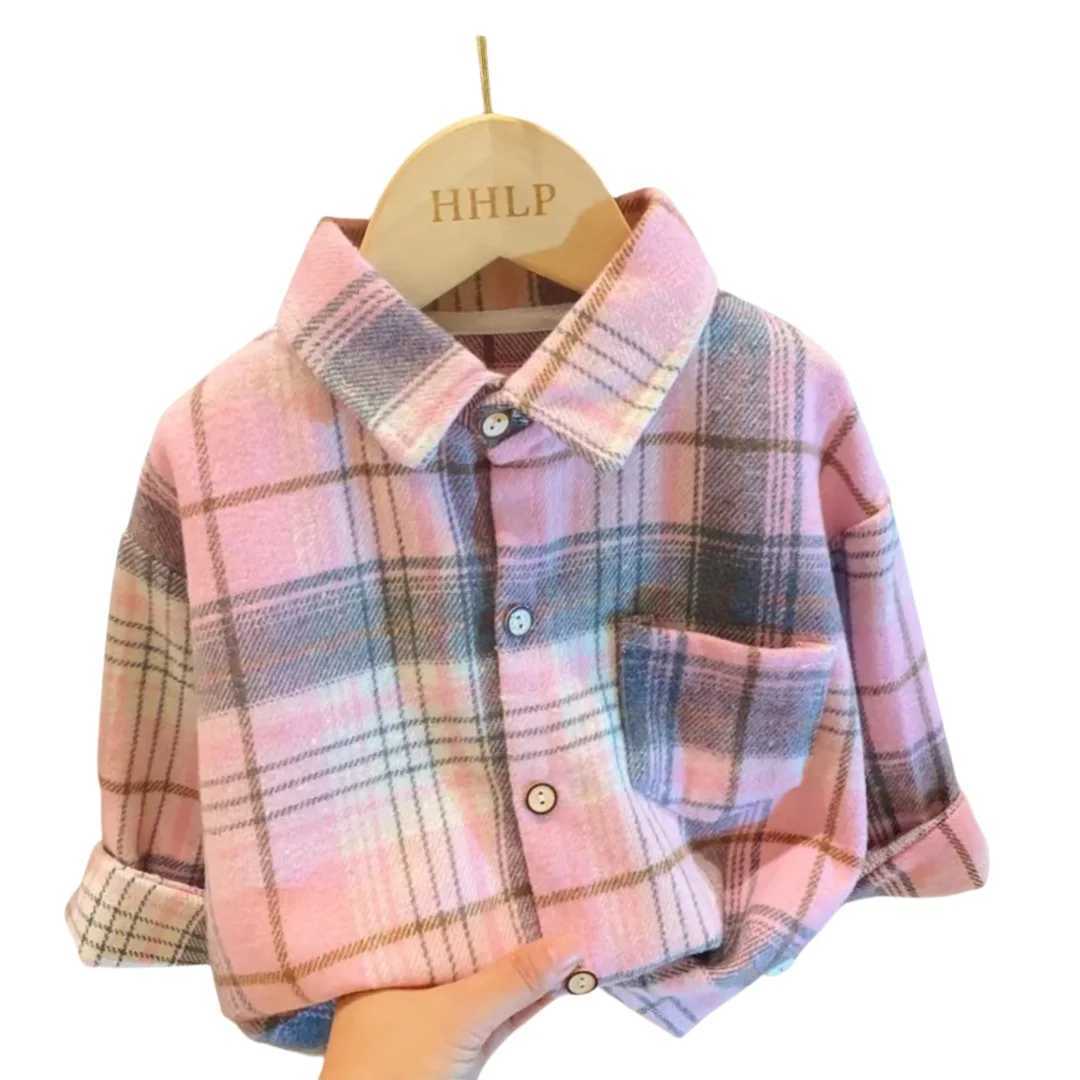 Autumn Childrens clothes Girls Boys Casual Retro Lapel Shirt Long Sleeves Singlebreasted Tops Blouses Plaid Shirts C251007