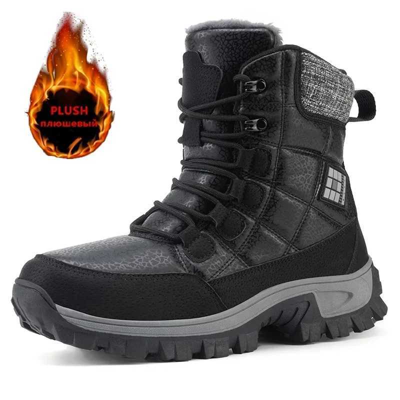 Mens Hiking Shoes Outdoor Mens Snow Warm Plush Boots Lace Up High Top Mens Waterproof Winter Ankle Boots AntiSlip J251007