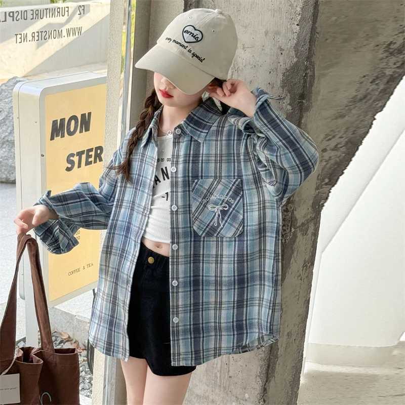 Korean Style Kids Long Sleeve School Shirts for Girl Casual Long Sleeve Plaid Blouse Kids Teenager Casual Spring Autumn Clothing C251007