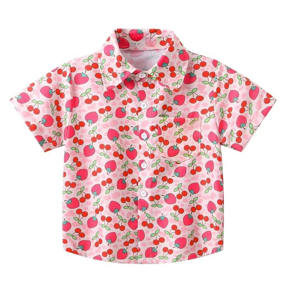 Girl Blouse Fashion Pink Flower Printed Children Top Lapel Short Sleeve Girl Clothes from 5 to 6 Years Top Shirts for Children C251007