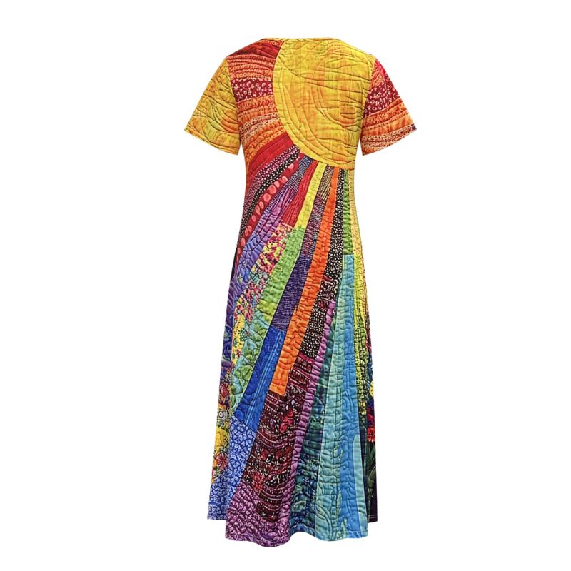 Casual Long-Dress with Colorful Design Suitable for Warm Weather Outings-CF50210