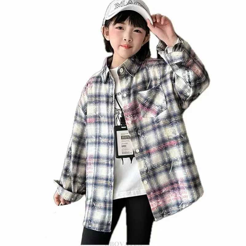 Fashion Child Plaid Blouse for Kid Girls Long Sleeve High Street Shirt Outerwear Kids Teenager Spring Trendy Streetwear Outfit C251007