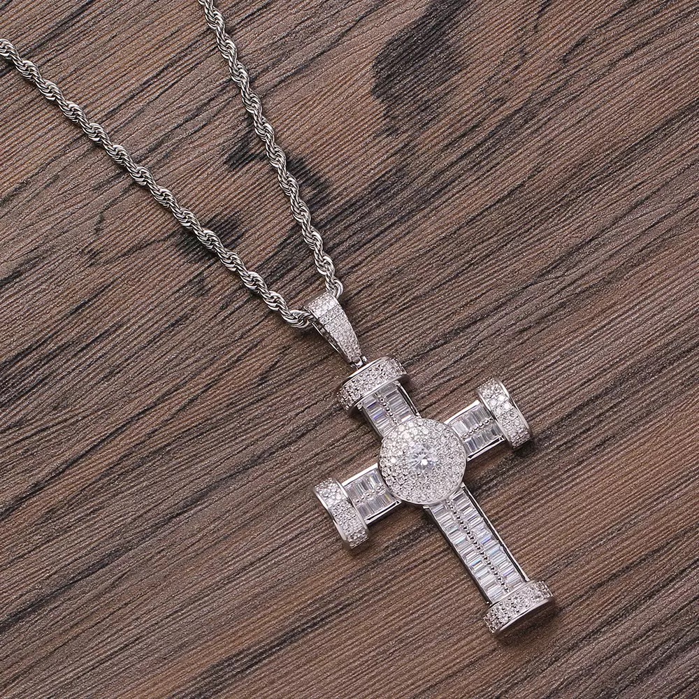 925 Silver Gold Fine Cross Pendants Charms 3D Design Cross Cut Setting VVS1 Diamond Custom Name Mens Pendant Fine Jewelry