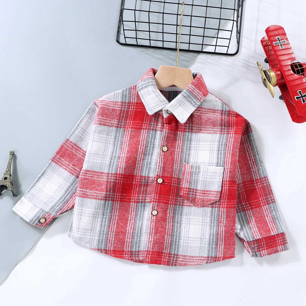 Kids Long Sleeve Shirts 27Y Autumn Boys Vintage Plaid Shirt Girls Casual Turn Down Collar Blouse Childrens Base Tops C251007