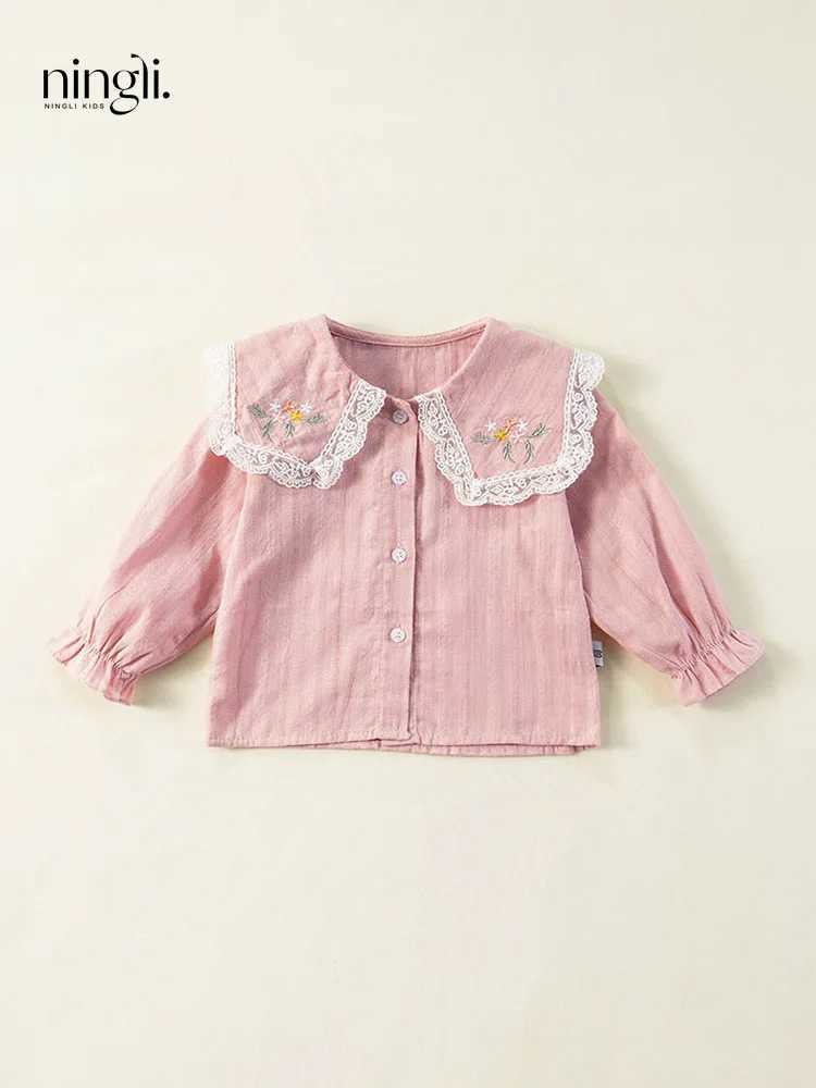 Girls White Shirt Lapel Childrens New Autumn Embroidered Shirt Baby Girl Trendy Long Sleeve Top C251007