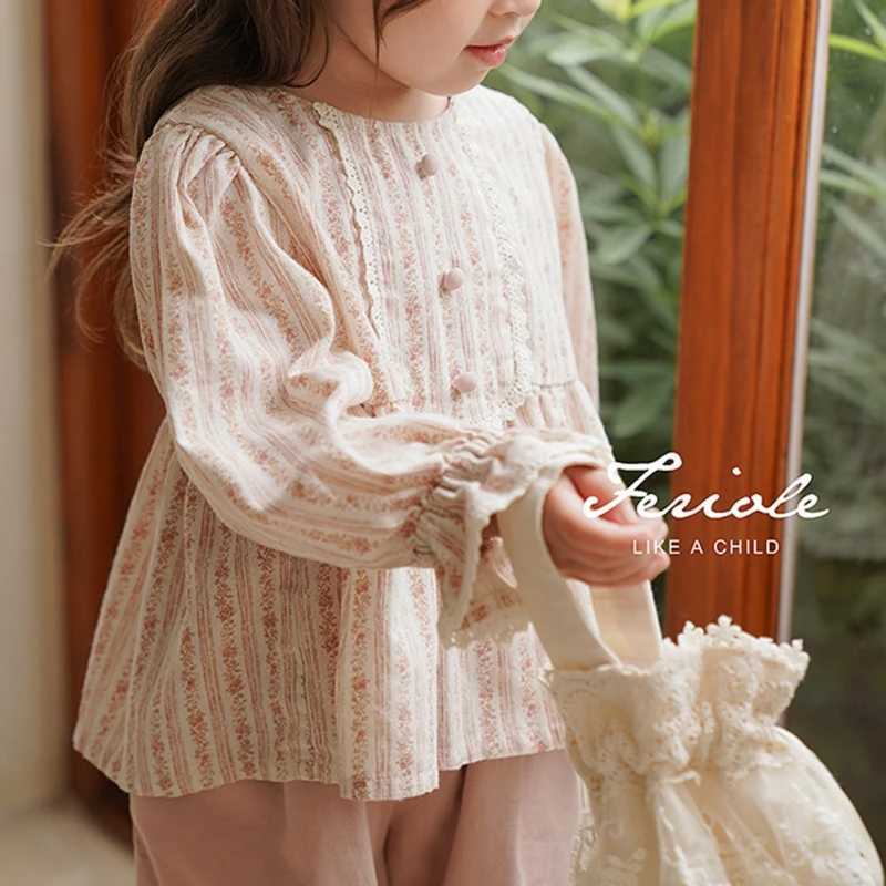 Childrens Girls Court Style Shirt Temperamental Comfortable Spring Autumn Kids Shirt French Floral Doll Shirt C251007