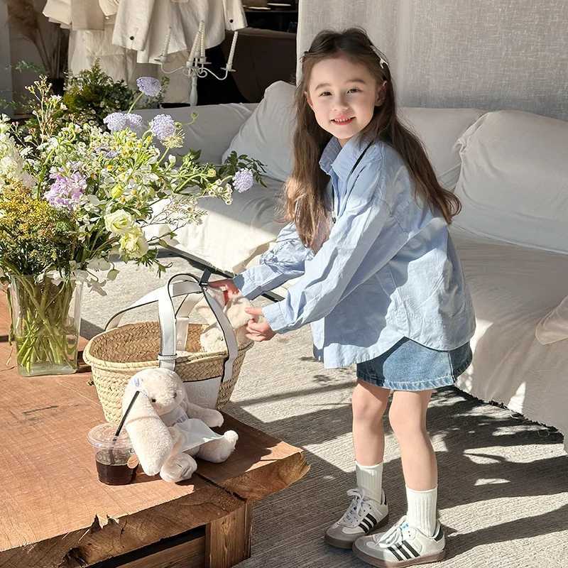 Children Clothing 2024 Spring New Children Fashion Versatile Shirt Boys and Girls Solid Color Lapel Shirt Jacket Simple C251007