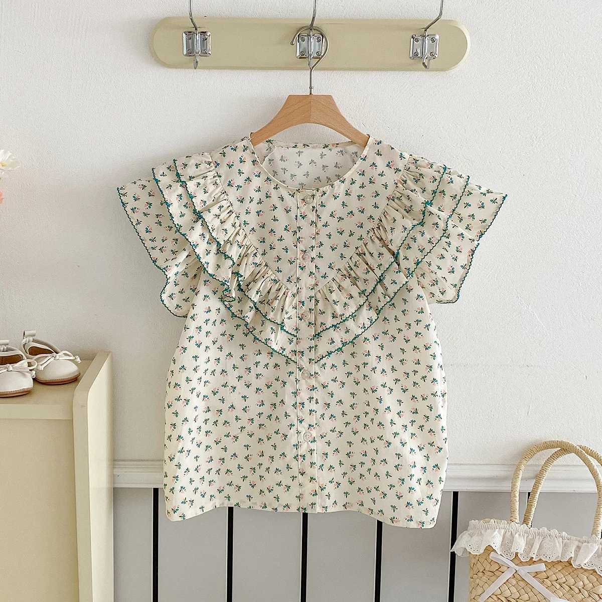 Girls Summer Floral Blouses kids Ruffles Loose Breathable Shirt tops toddler Lace Shirt for Girls Shirts Tops Children Clothing C251007