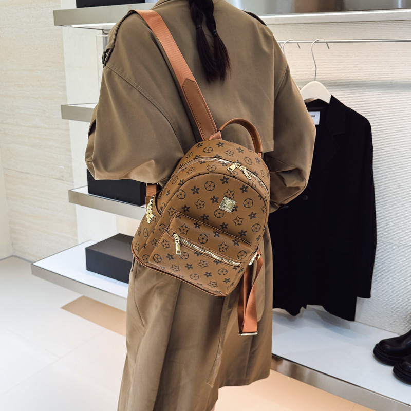 Free Shipping 2025 New Design Women's Light Luxury Fashion Backpack Convenient Commuting Printed Simple Design Backpack White Brown Coffee Hot Sa