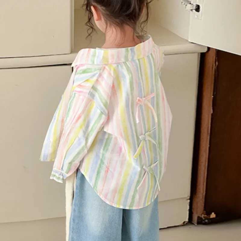 Fashion Baby Girl Cotton Bow Shirt Long Sleeve Infant Toddler Striped Blouse Loose Outfit Spring Autum Casual Baby Clothes 110Y C251007