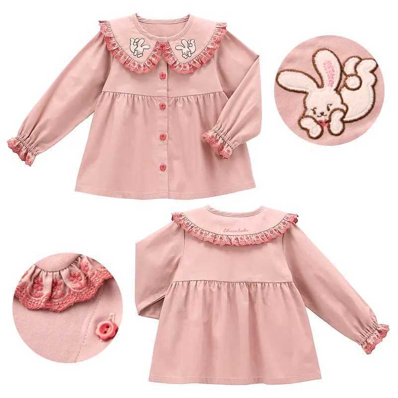 New Spring and Autumn Girl Cartoon Cute Little Rabbit Embroidered Doll Collar Shirt C251007