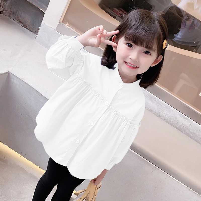 Girls White Shirt Spring And Autumn Thin Clothing Long Sleeve ChildrenS Pure Cotton Base Shirt Kids Loose Top Travel Casual C251007