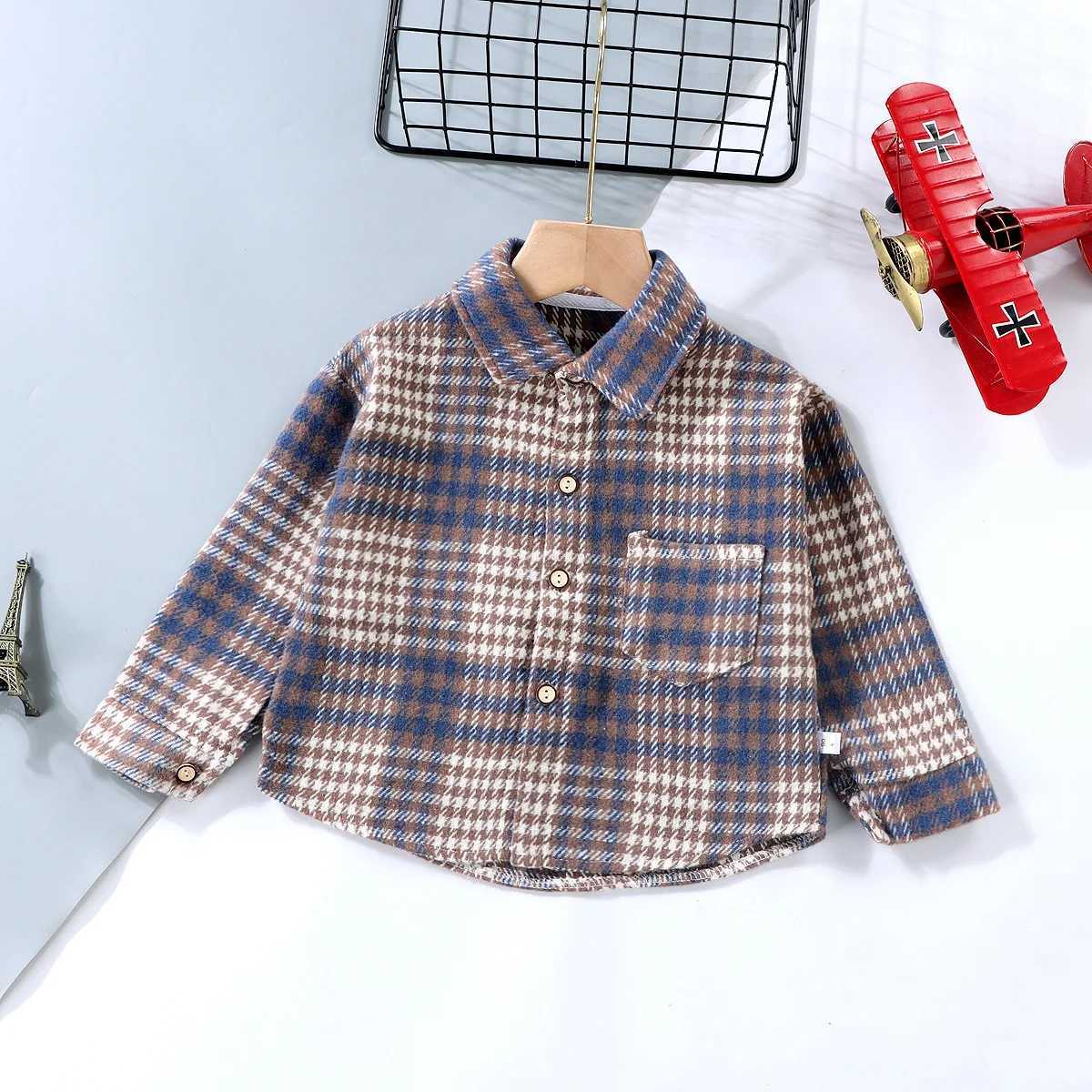 Kids Long Sleeve Shirts 27Y Autumn Boys Vintage Plaid Shirt Girls Casual Turn Down Collar Blouse Childrens Base Tops C251007