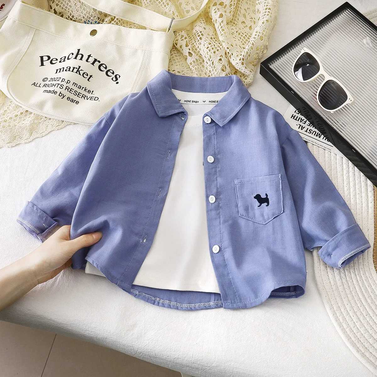 Cotton Button Up Shirt 17Y Kids Boy Long Sleeve Blouse Clothes Pure Color Casual Top Versatile Spring Autumn Baby Girls Wear C251007