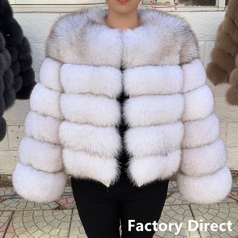 QUEENTINA Fox Fur Coat Real Winter Women'S Fashion Brown 2025 Leather And Skin Clothing Natural New In Coats & Jackets Outerwear