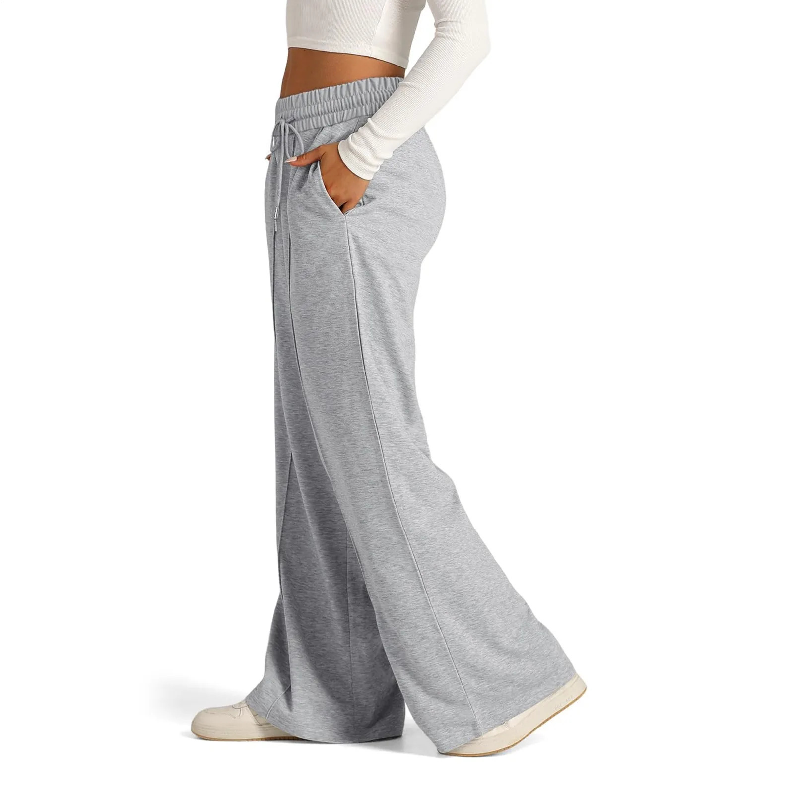 Wide Leg Pants For WomenS Fleece Lined Sweatpants Straight Bottom AllMath Plain Fitness Joggers Travel Basic 250922