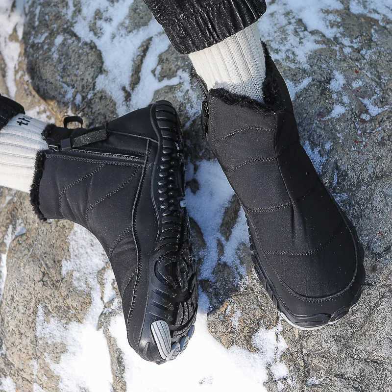 WomenMen Barefoot Snow Boots Warm Fur Shoes Non Slip Minimalist Ankle Boots Thermal Plush Shoes Comfortable for Hiking Walking J251007