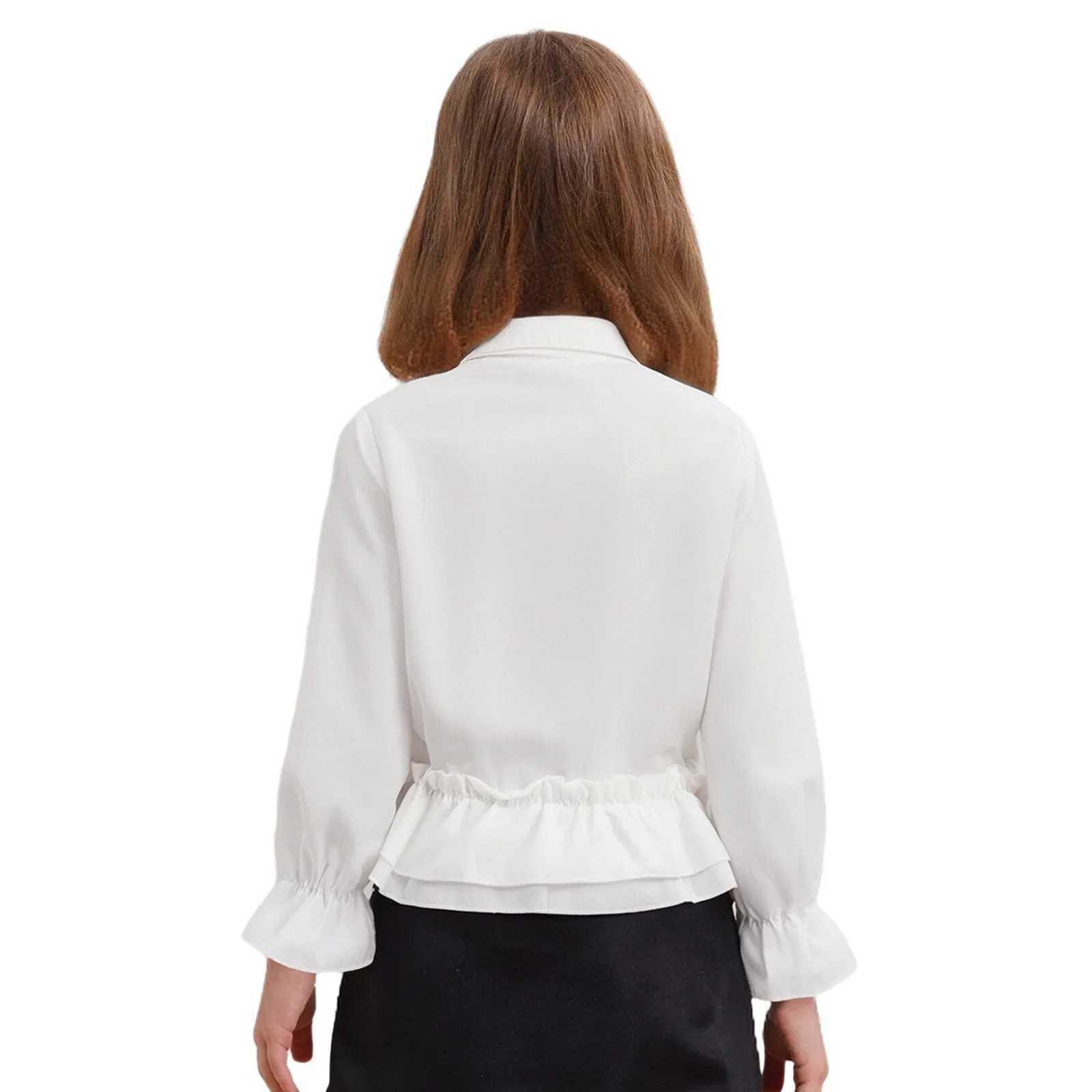 White Ruffles Shirts Kids Girls Lapel Sweet Preppy Kawaii Blouses Lolita Korean Elegant Puff Long Sleeve Crop Tops Chic Blouse C251007