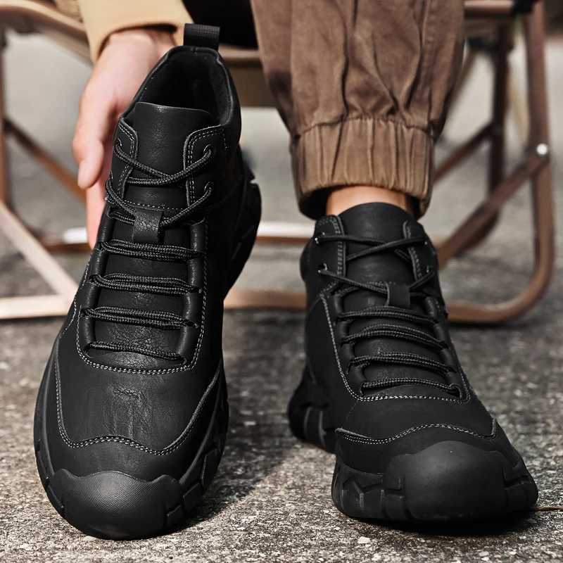 New Mens Retro Leather Hiking Boots Non slip Thick Sole Warm Lined PlushFleece for Outdoor Camping Trekking Autumn Winter J251007