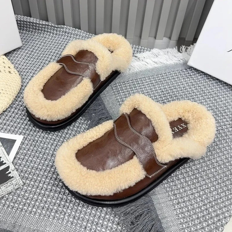 Winter Casual Fashion Womens Shoes Lamb Velvet Thicksoled Baotou Slippers Womens Flatsoled Warm Mules Zapatos De Mujer 250923