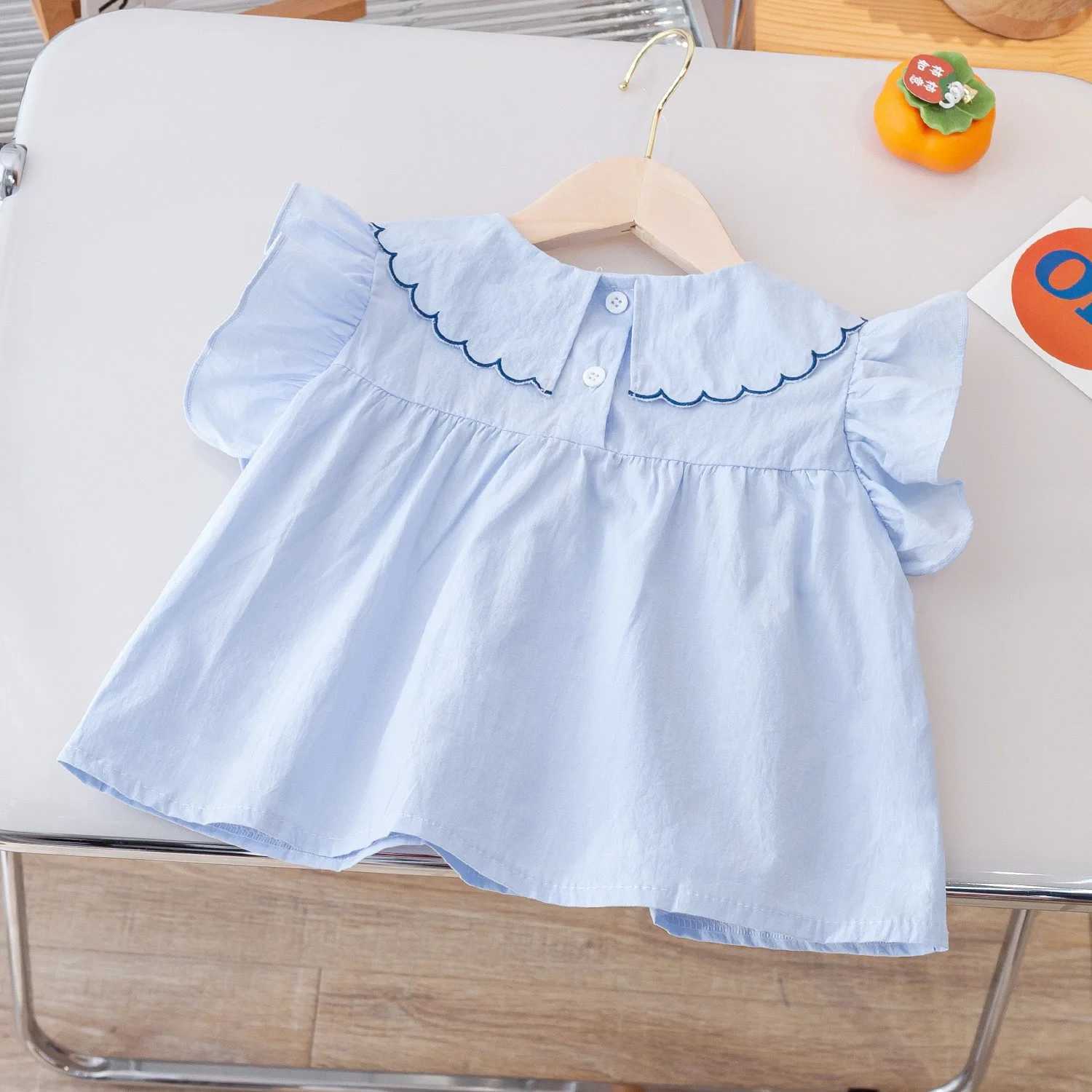Girls ShortSleeved Tops Summer New Middle and Small Children Loose Version of Doll Dress Shirt Baby Solid Colour Clothes C251007