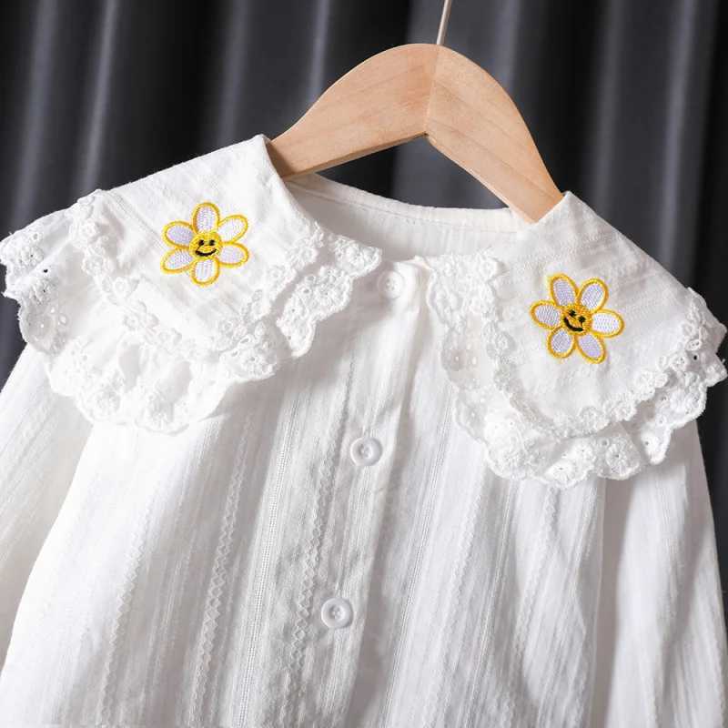Girls Lace Lapel Shirt Spring and Autumn New Childrens Clothing Baby Children Shirt Baby Girl White Shirt Cotton C251007