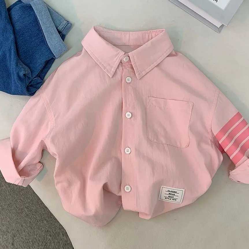 Boys and Girls Shirts SpringSummer Leisure Long Sleeve Cotton Shirts Fashion Childrens Baby Handsome Polo Neck Shirt C251007