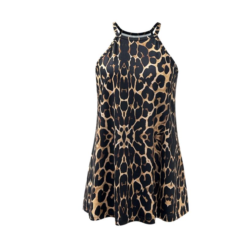 Summer Casual Women's Vintage Style Leopard Printed Cotton Blouse with Adjustable Strap Detailing-CF50088