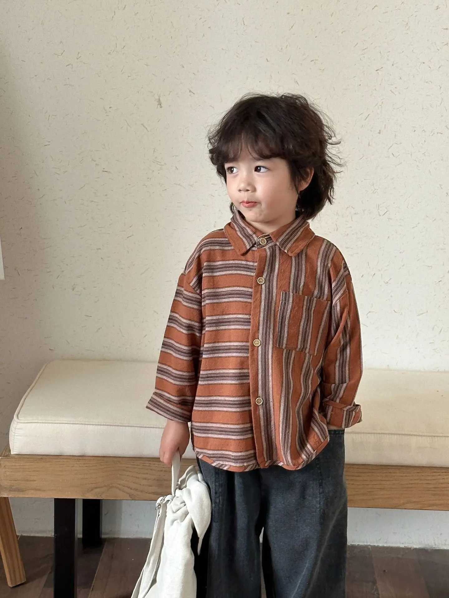 2025 Spring Autumn Childrens Long Sleeve Shirt Boys Girls Cotton Striped Tshirt Baby Clothes Toddlers 18y Kids Cardigan Tops C251007